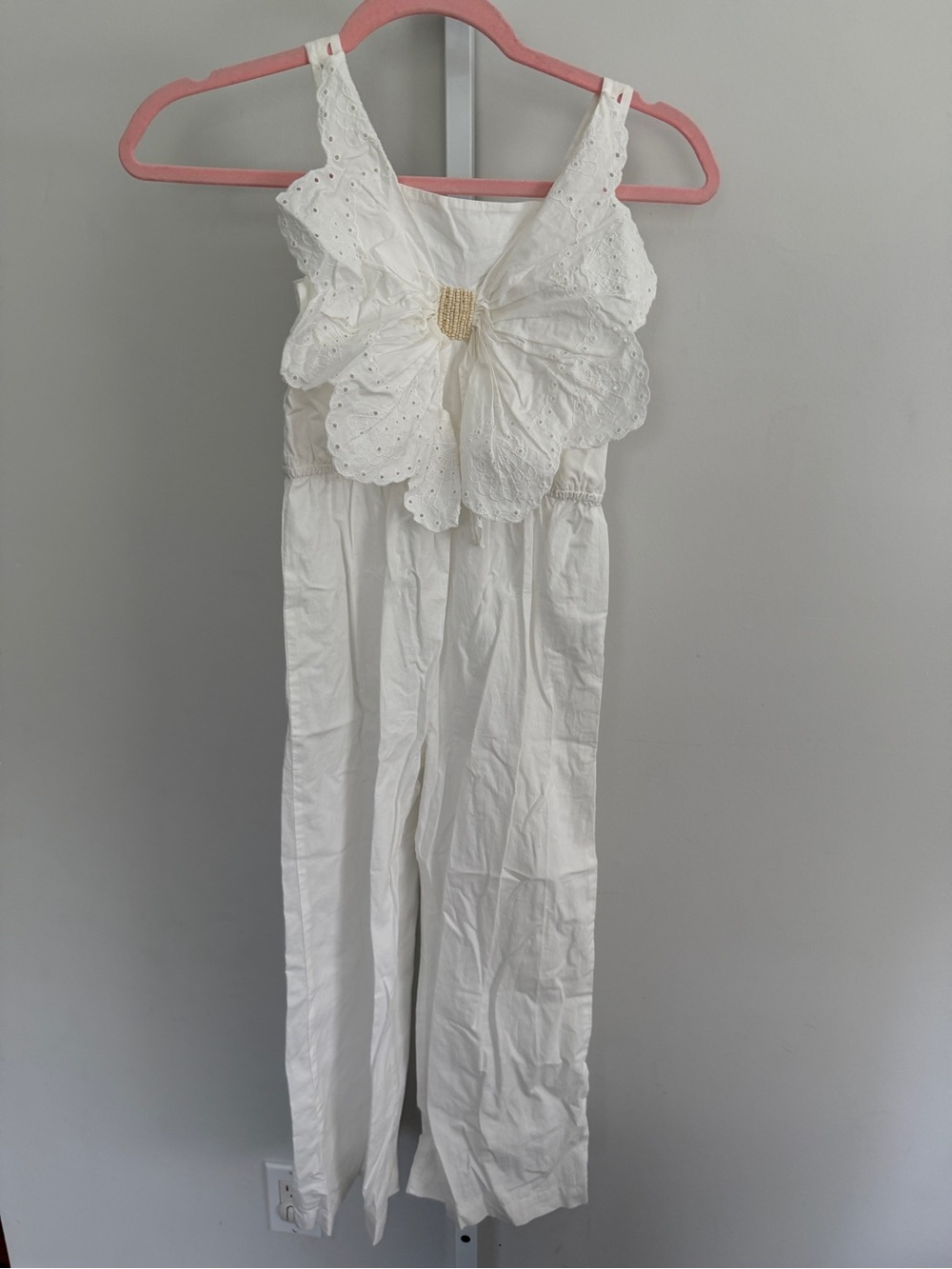Zara Kids White Eyelet Flower One-Piece Jumpsuit age 8-9